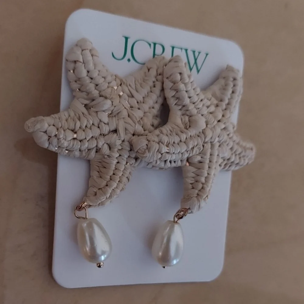 J.Crew Raffia Starfish Statement Earrings BNWT SO RETIRED $70 RETIRED
